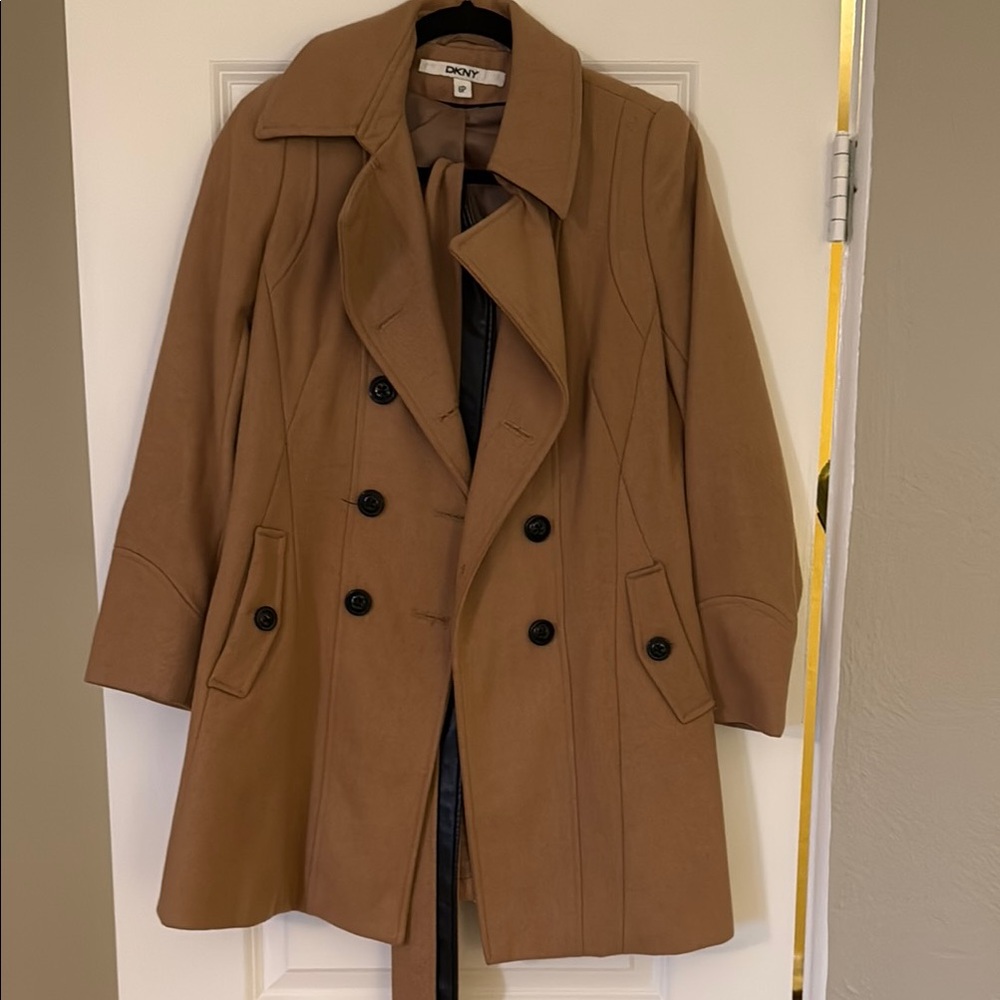 DKNY Women's Camel Double-Breasted Coat
